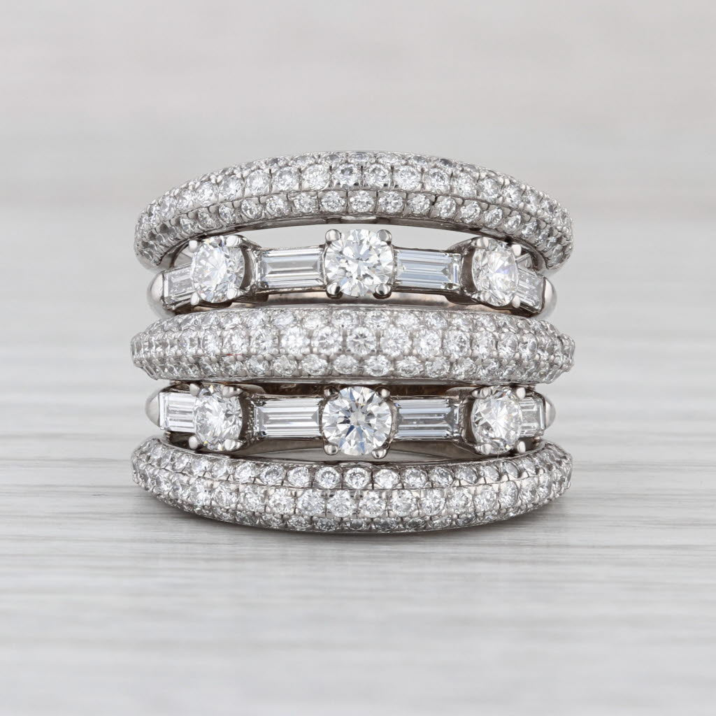 3.80ctw Stacked Multiband Ring 18k White Gold Size 6 Bock Cocktail Anniversary