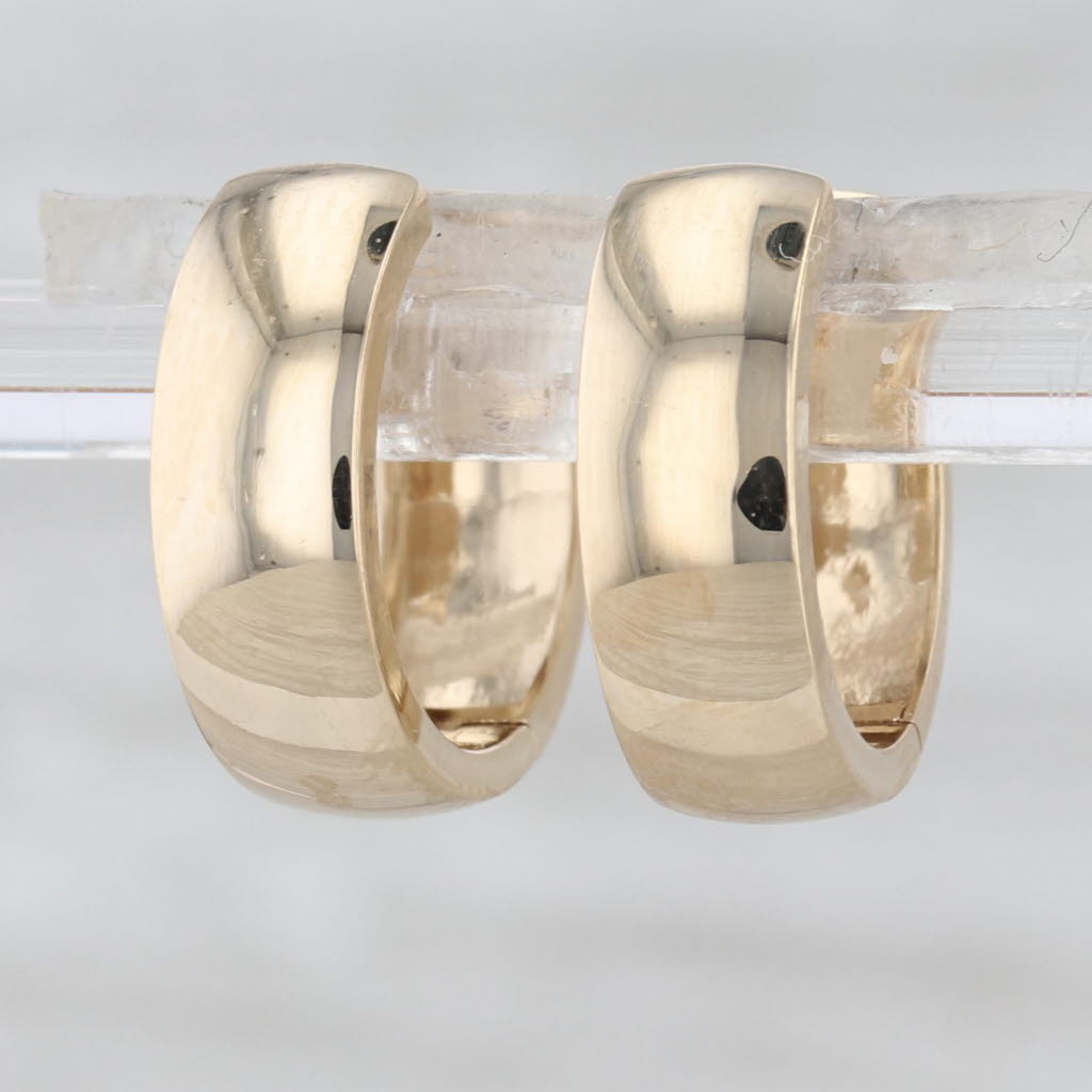 Hoop Huggie Earrings 14k Yellow Gold Round Hoops 14.2 x 4.9 mm