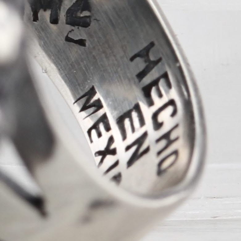 Vintage Green Copper Mineral Resi Feather Ring Sterling Silver Size 6.25