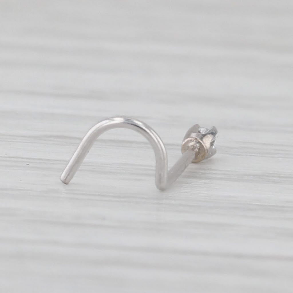 New Diamond Nose Stud Piercing 14k White Gold Round Solitaire Curved Post