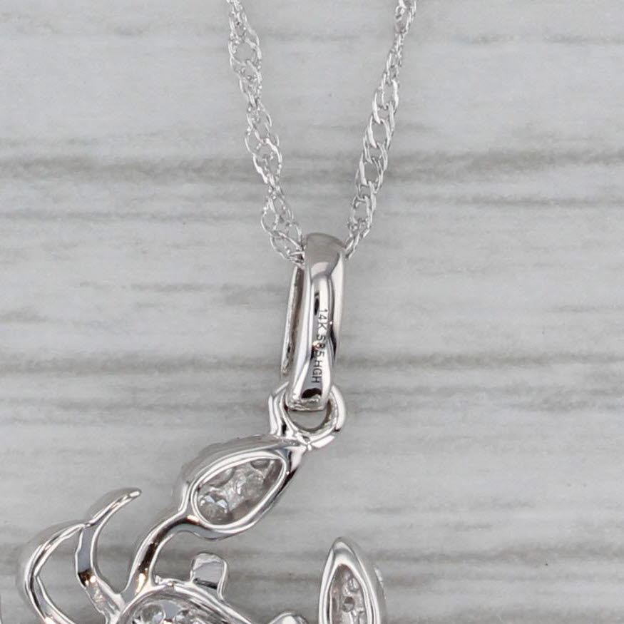 Gray New Diamond Crab Pedant Necklace 14k White Gold 18" Singapore Chain