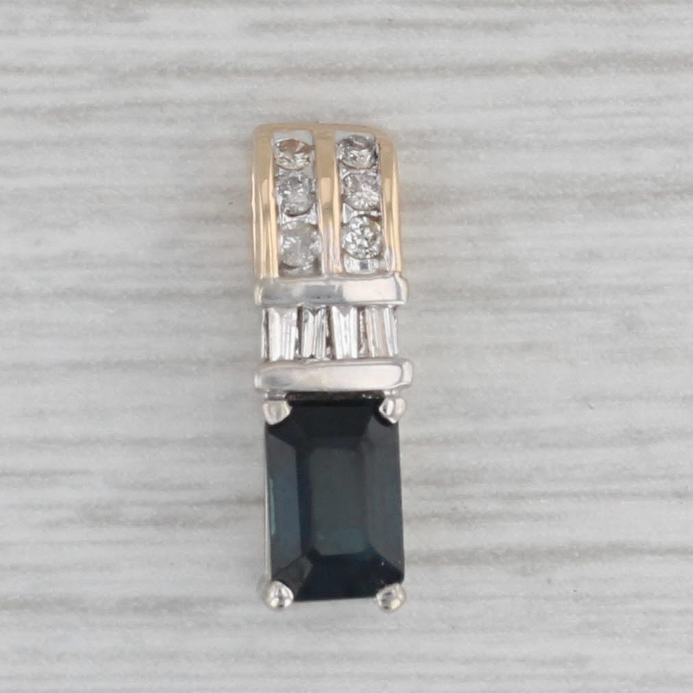 Gray 0.81ctw Blue Sapphire Diamond Pendant 14k Yellow White Gold Small Drop