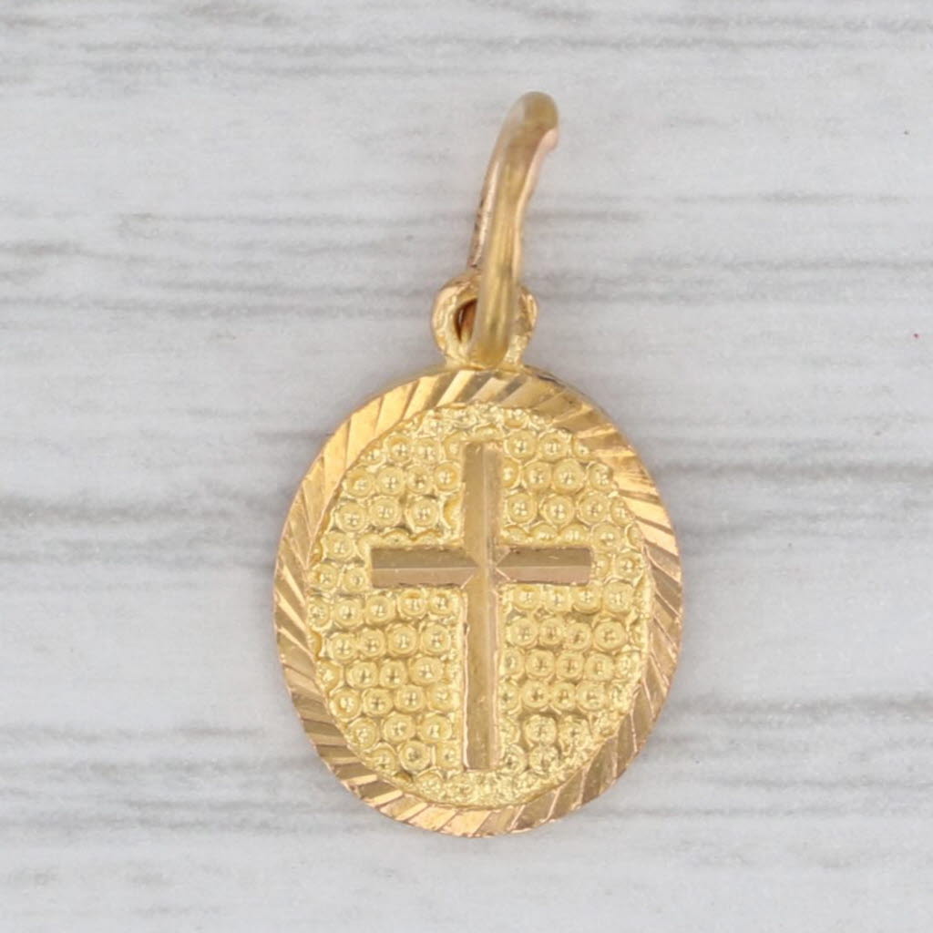 Light Gray Small Cross Charm 22k Yellow Gold Pendant Religious Jewelry