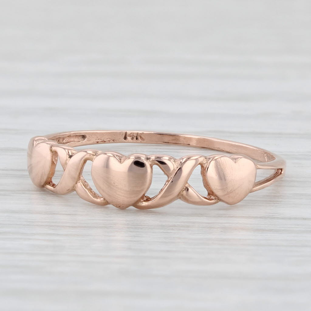 Light Gray XO Heart Ring 14k Rose Gold Size 8 Stackable Band