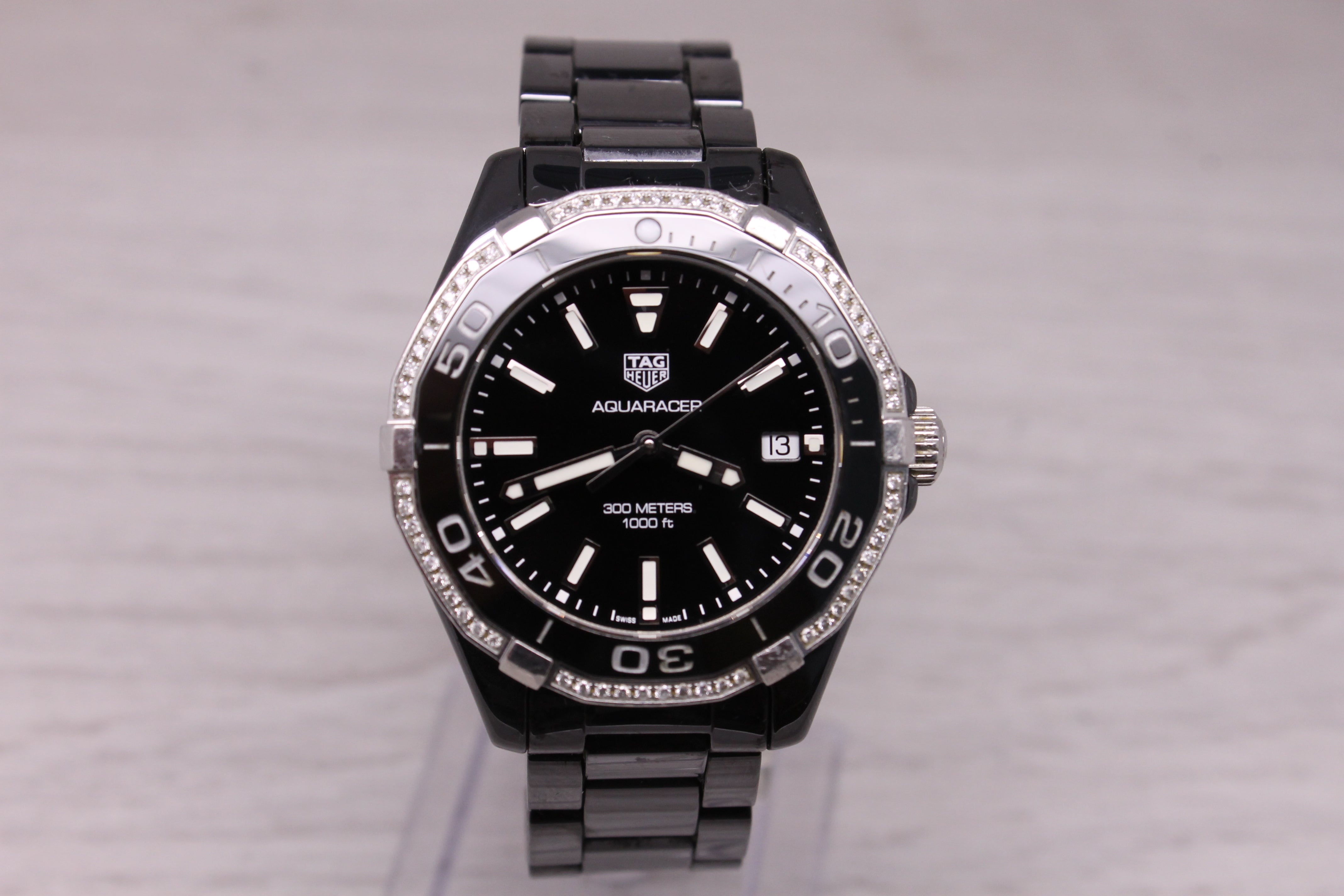 Tag Heuer Ladies Aquaracer Black Ceramic & Diamond 35mm Quartz Watch Box WAY1395