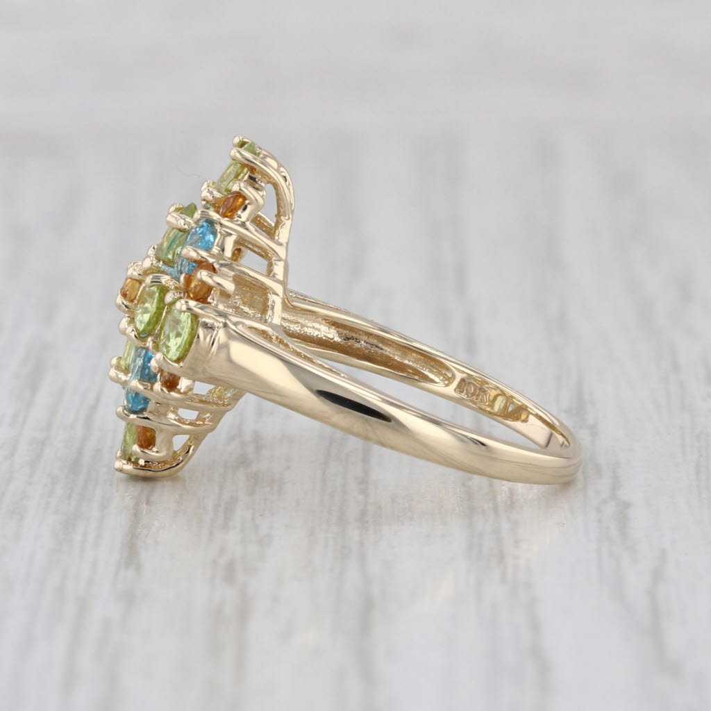 2.52ctw Peridot Citrine Topaz Cluster Ring 10k Yellow Gold Cocktail Size 7