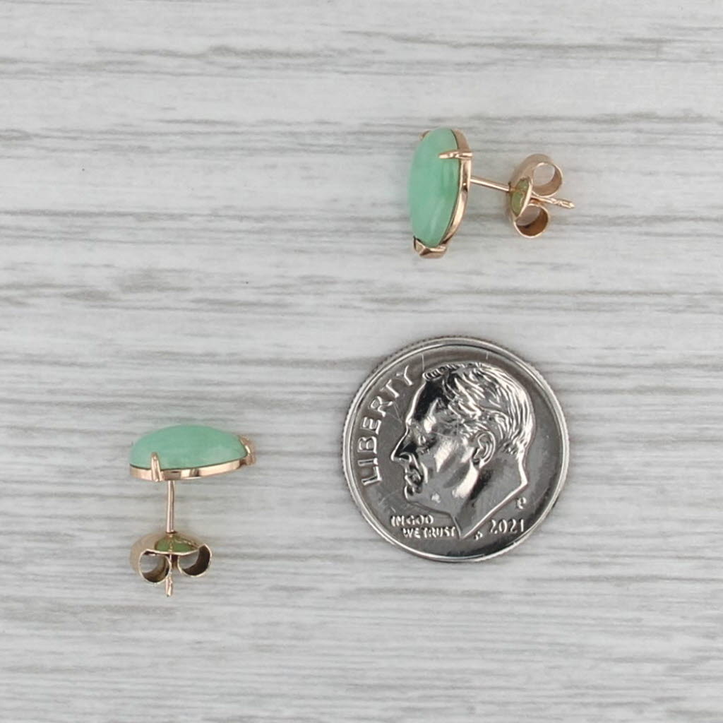 Jadeite Jade Pear Cabochon Stud Earrings 14k Yellow Gold Studs