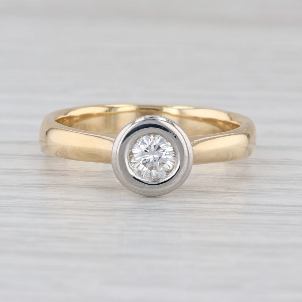 0.27ct Round Diamond Solitaire Ring 18k Yellow White Gold Size 8