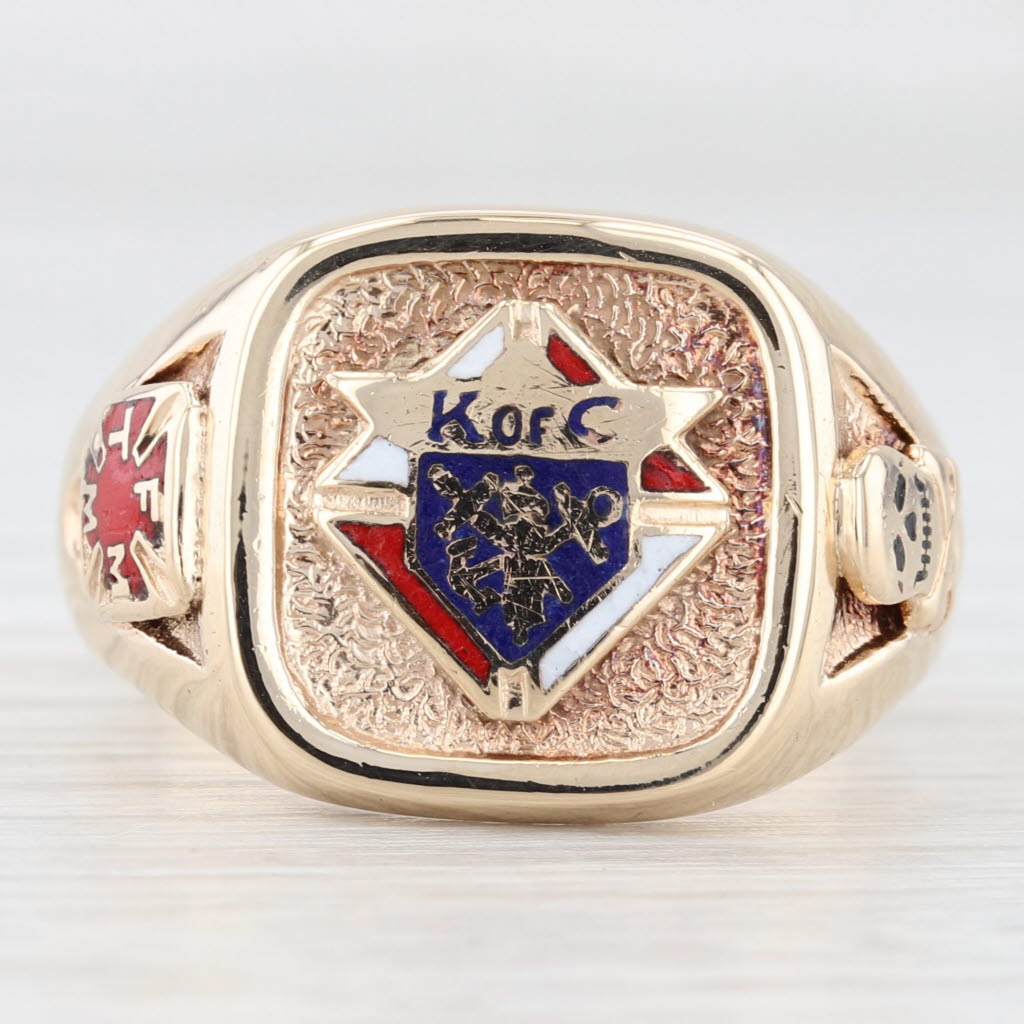 Light Gray Knights of Columbus Signet Ring 10k Yellow Gold Size 10.75 Cross Skull K of C
