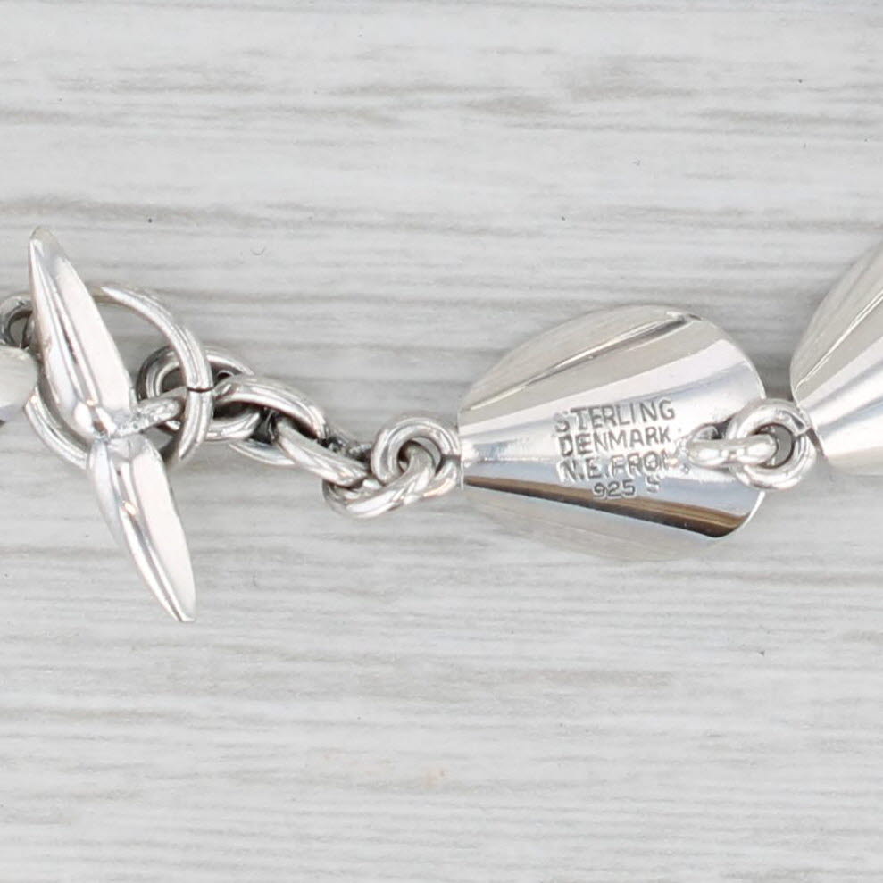 Light Gray Vintage Flower Link Bracelet Sterling Silver 7" Niels Erik From Denmark