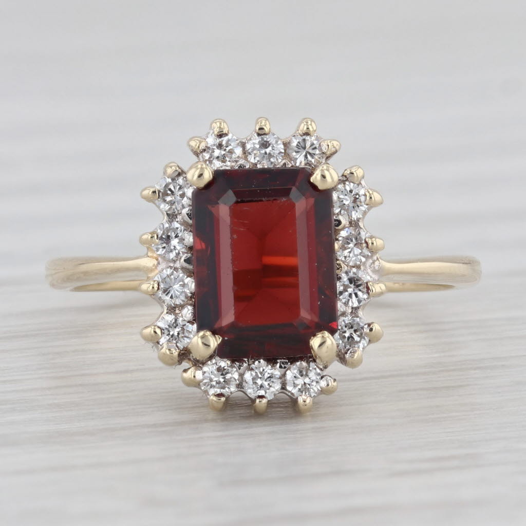 Light Gray 2.20ctw Emerald Cut Garnet Diamond Halo Ring 14k Yellow Gold Size 6.5 Engagement