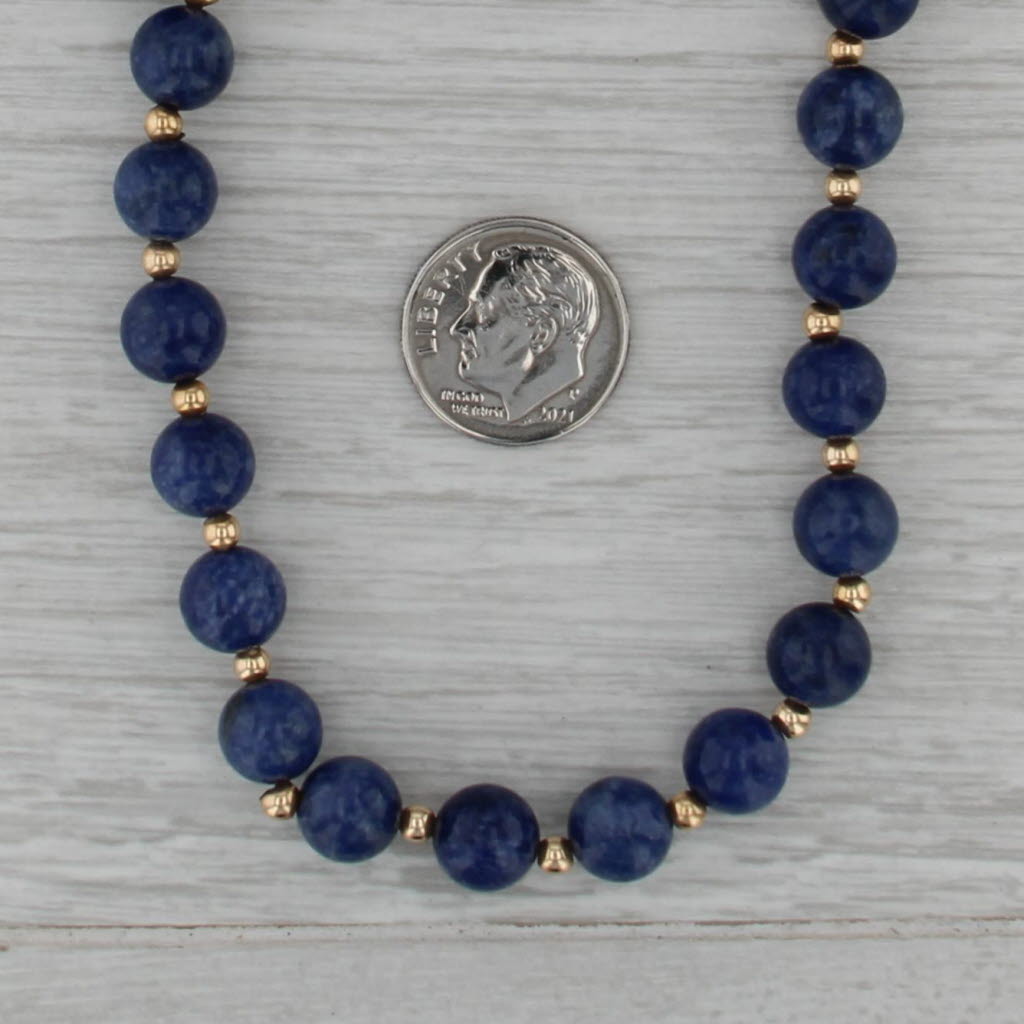 Blue Sodalite Beaded Single Strand Necklace 14k Gold 29.25" Long Layering