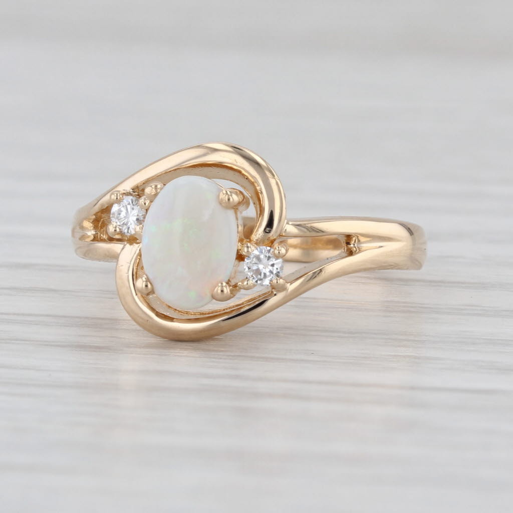 Oval Cabochon Opal Diamond Bypass Ring 14k Yellow Gold Size 6.25
