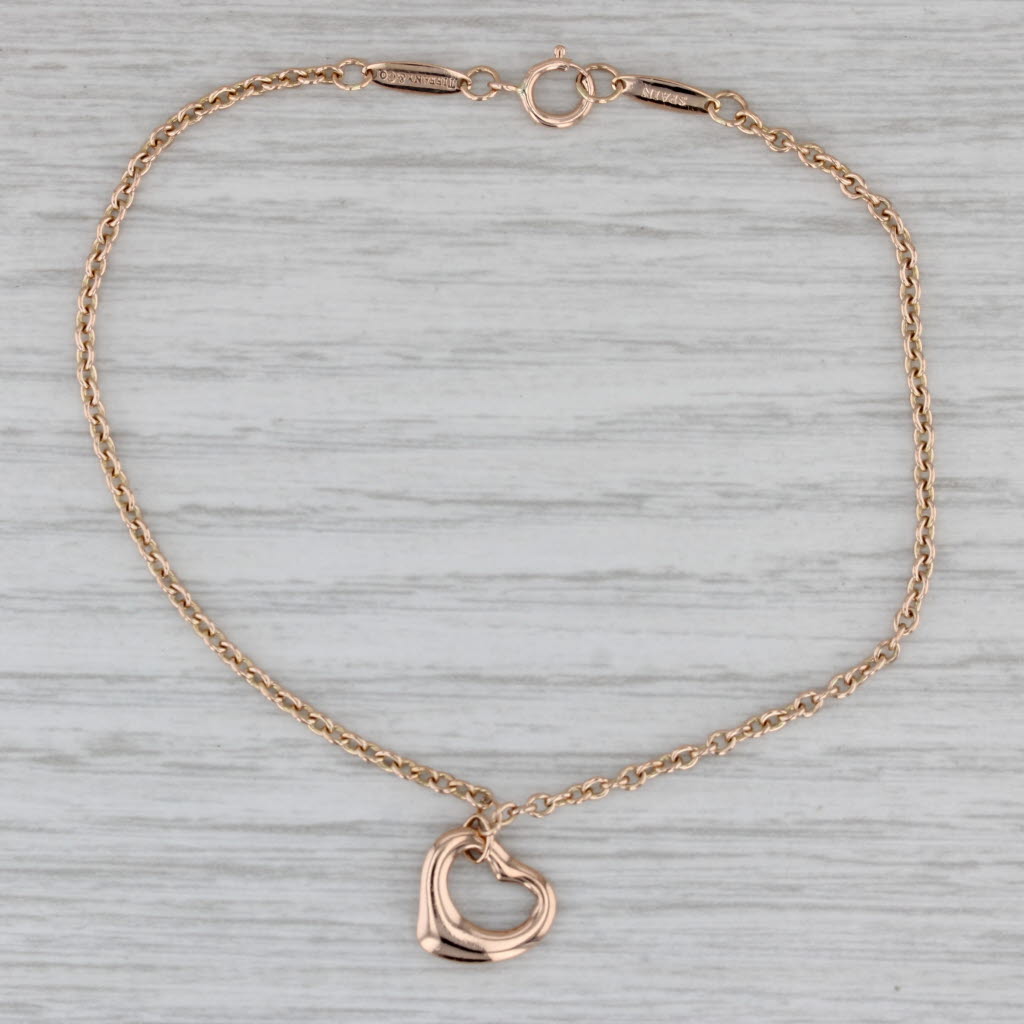 Gray Tiffany & Co Cable Chain Heart Charm Bracelet 18k Rose Gold 7.5" 2mm