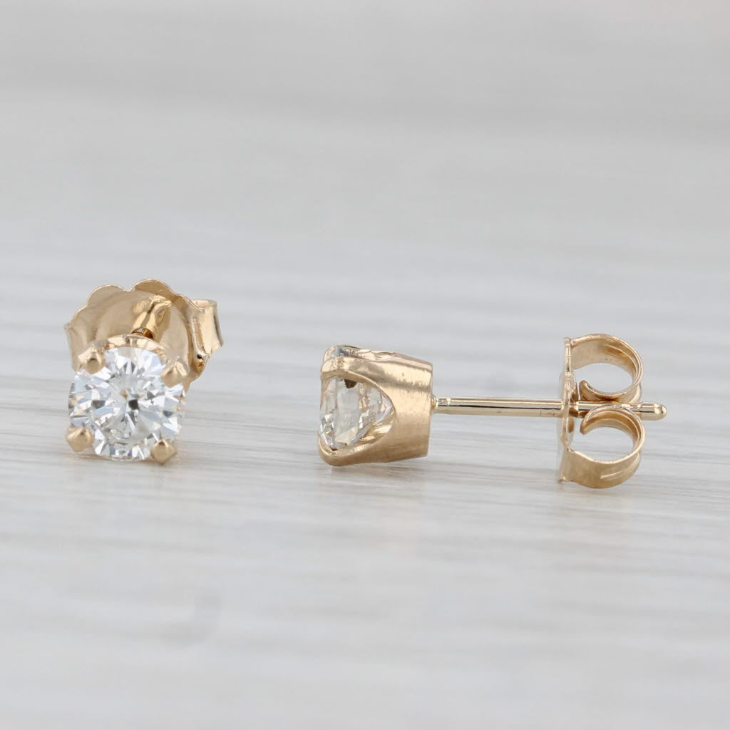 Light Gray 0.76ctw Diamond Stud Earrings 14k Yellow Gold 4.6mm Round Solitaires