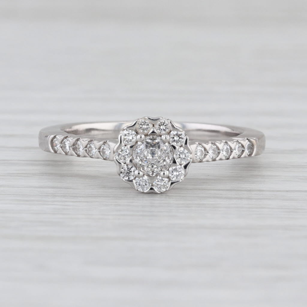 0.72ctw Diamond Halo Engagement Ring 14k White Gold Size 8