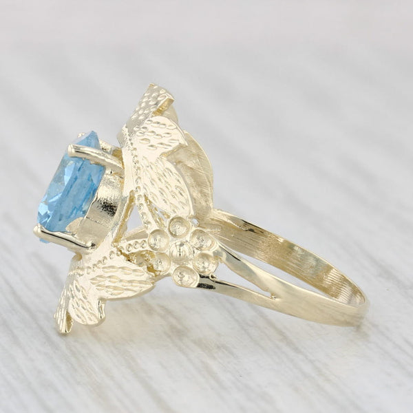 Light Gray Vintage Lab Created Blue Spinel Floral Ring 10k Gold Size 6.5 Oval Solitaire