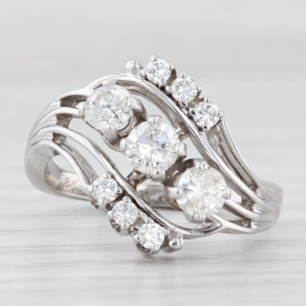 Light Gray Jabel 0.85ctw Diamond Bypass Ring 18k White Gold Size 6.25 Cocktail 3-Stone