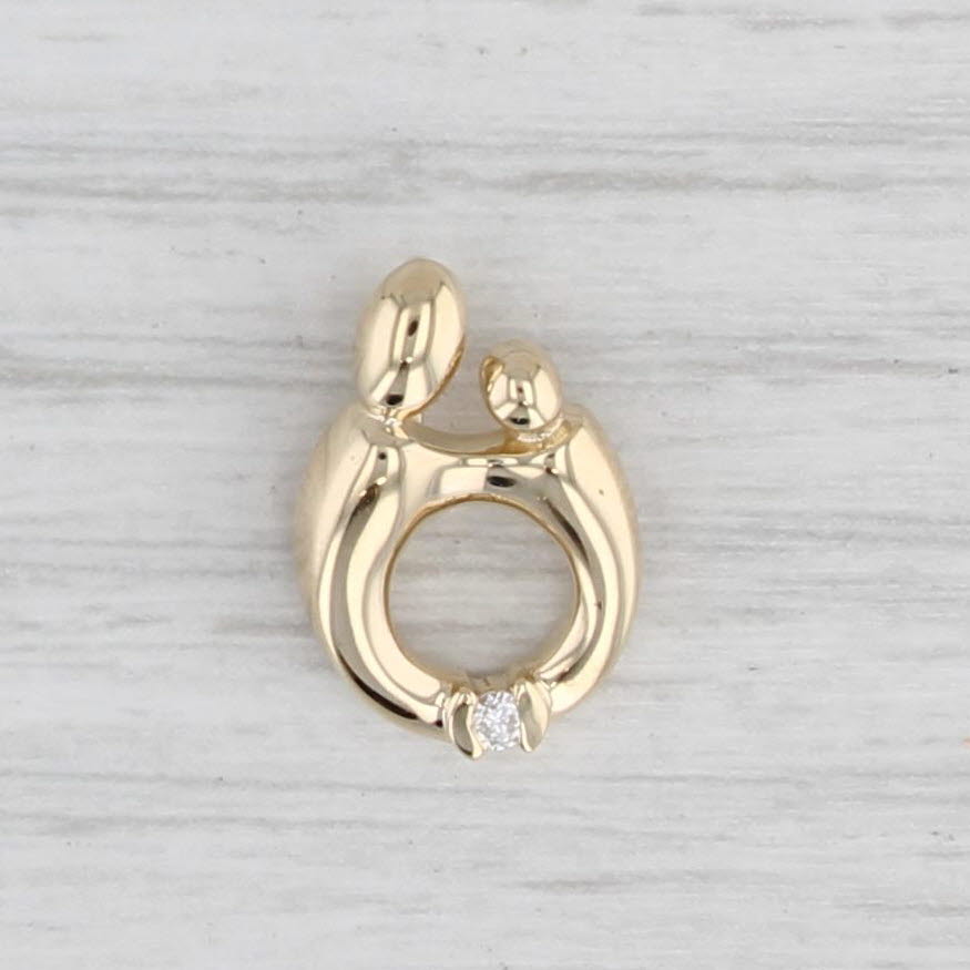Light Gray Diamond Accented Mother & Child Pendant 14k Yellow Gold Small Drop Gift Keepsake