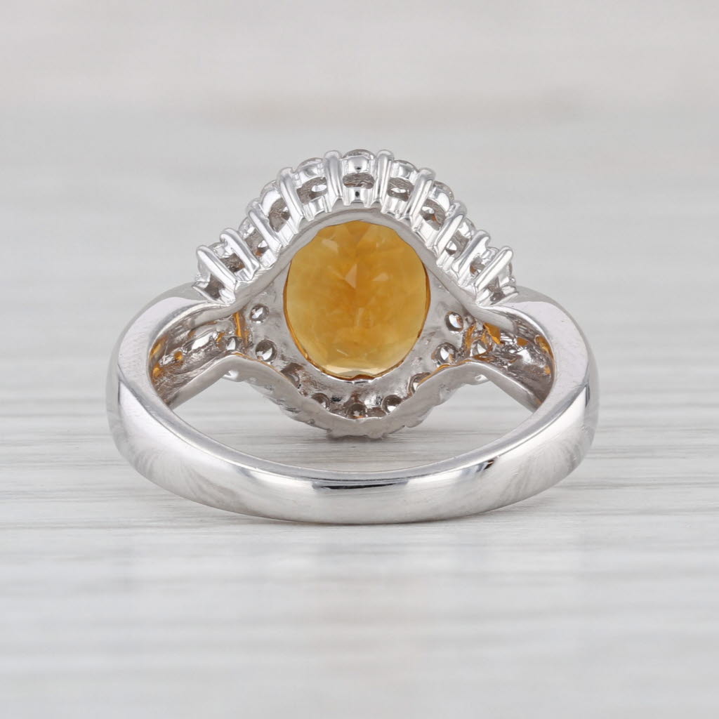 2.83ctw Oval Citrine Diamond Halo Ring 14k White Gold Size 5.25