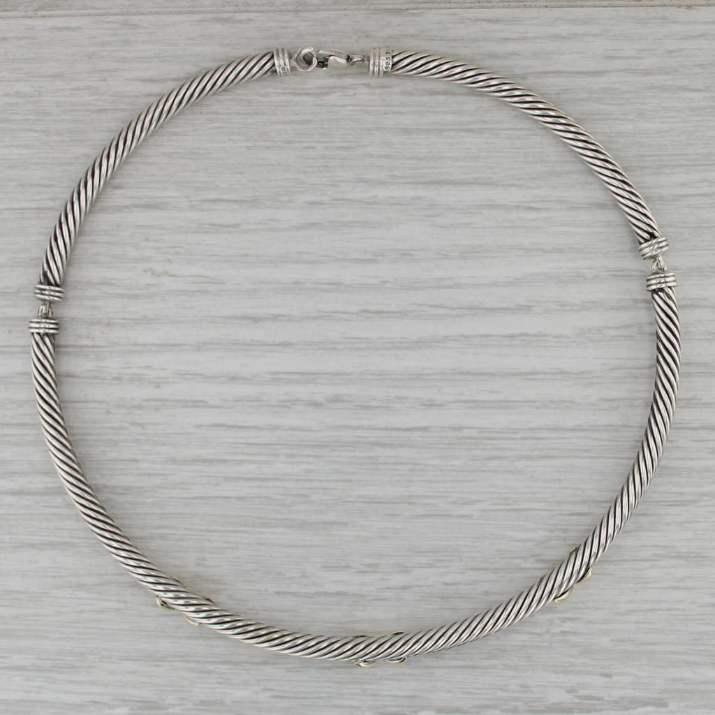 David Yurman Cable Necklace Sterling Silver 14k Gold X Pattern 15" 5mm
