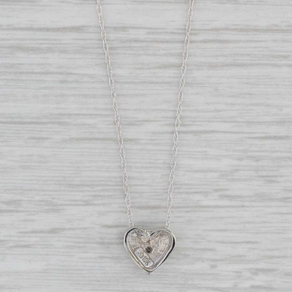 Gray Diamond Heart Pendant Necklace 14k 10k White Gold 18" Rope Chain