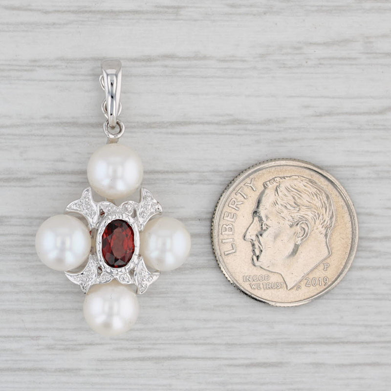 Light Gray 0.58ct Garnet Cultured Pearl Enhancer Pendant 14k White Gold Clip Bail