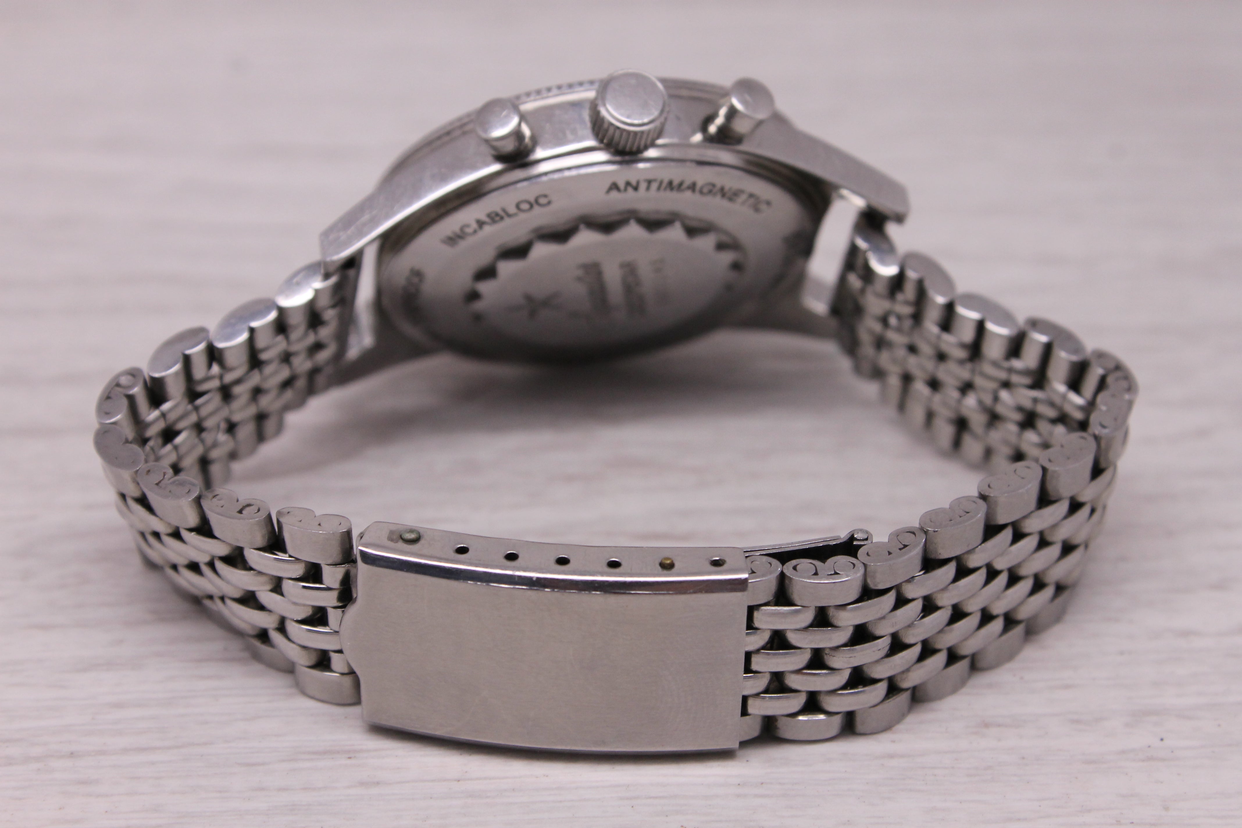 Vintage c.1970 Aquastar Deepstar Mens 38mm Steel Chronograph Watch Valjoux 92