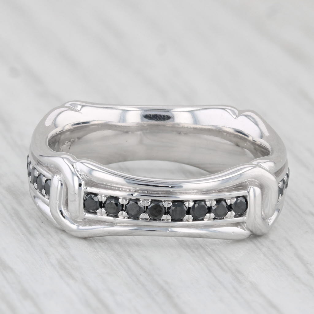 Light Gray Scott Kay Guardian 0.68ctw Black Diamond Eternity Band 14k White Gold Ring