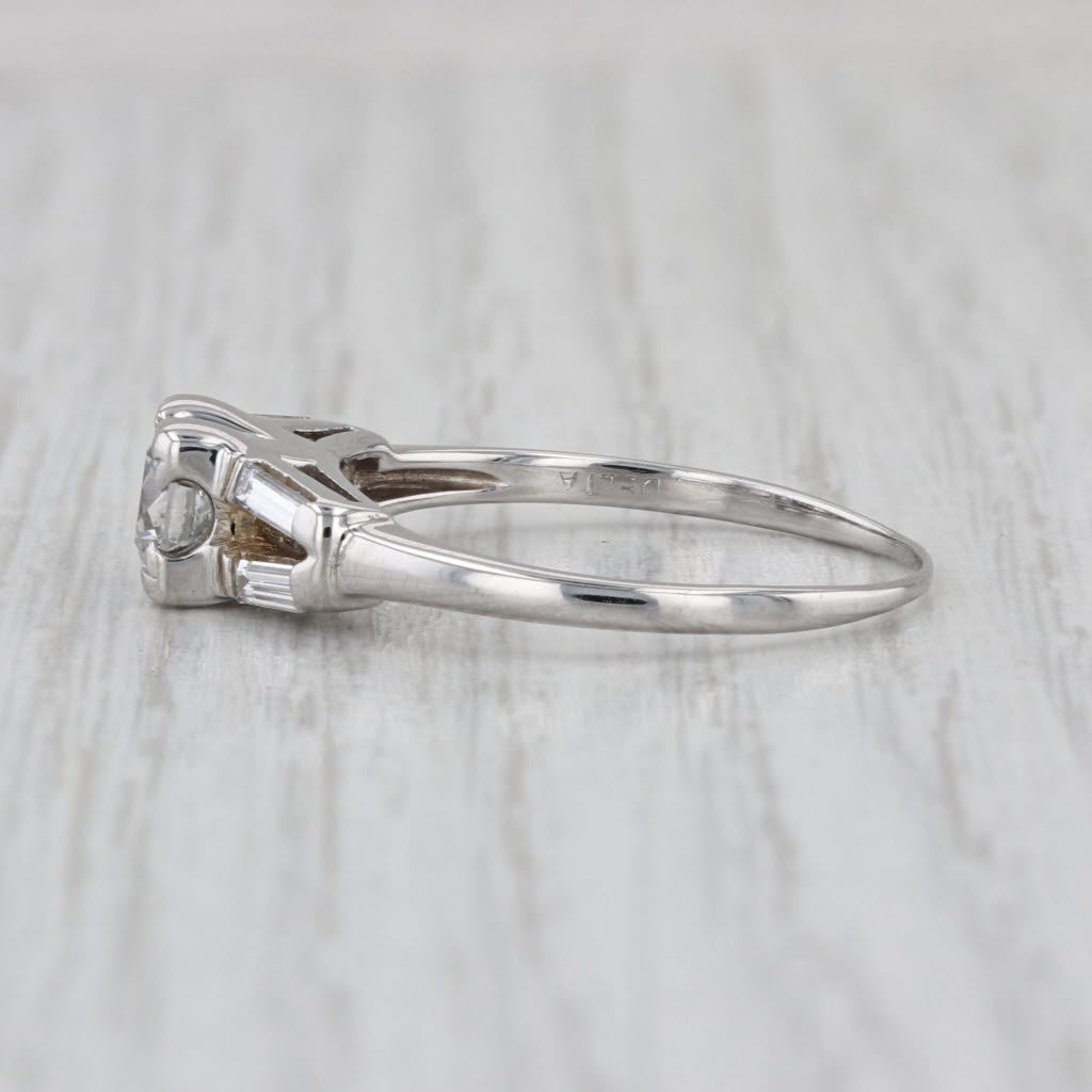 Vintage 0.91ctw Round Diamond Engagement Ring 14k White Gold Size 9.75