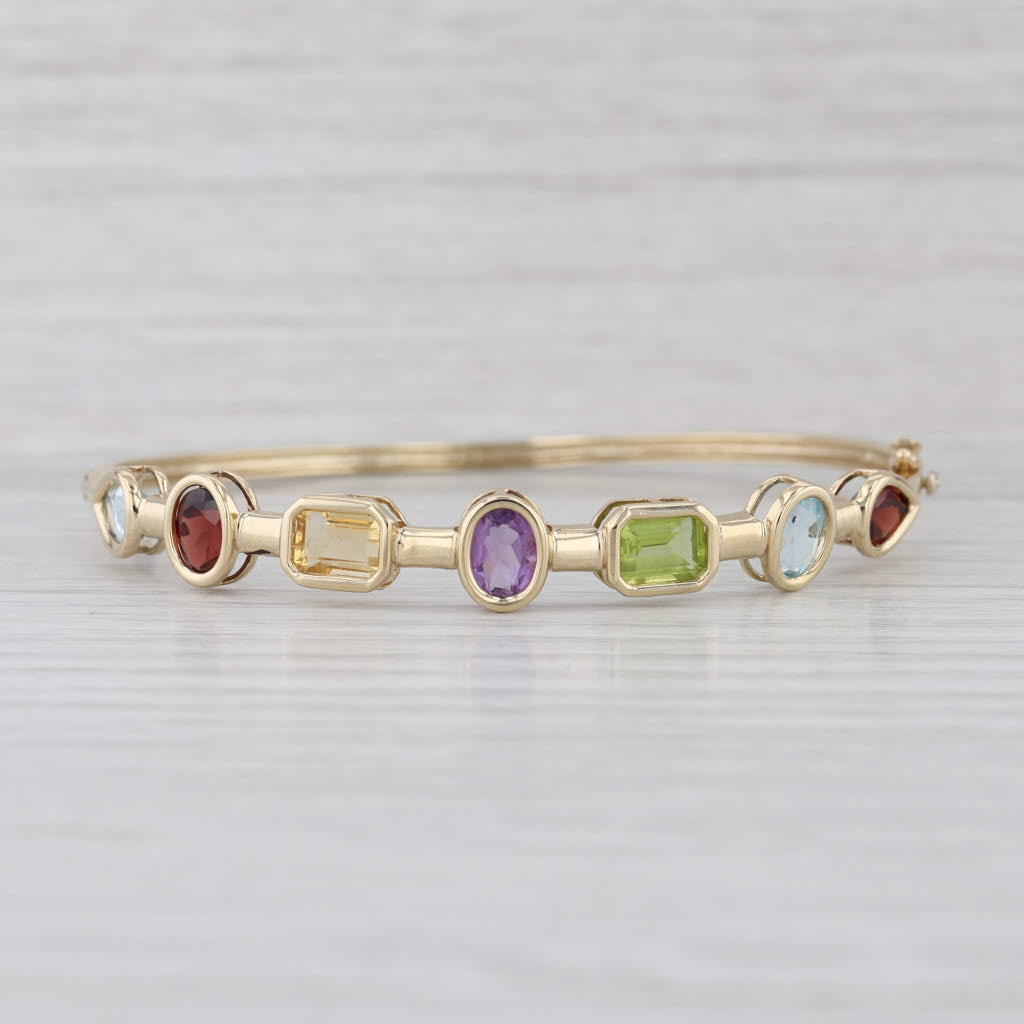 6.39ctw Gemstone Bangle Bracelet 14k Gold Topaz Garnet Citrine Amethyst Peridot