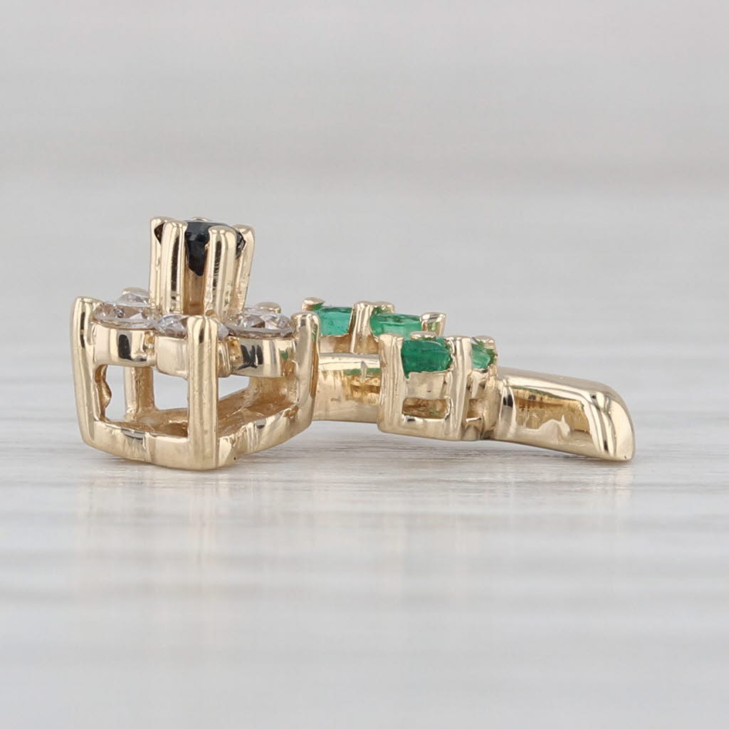 0.30ctw Emerald Diamond Sapphire Flower Pendant 14k Yellow Gold Small Drop