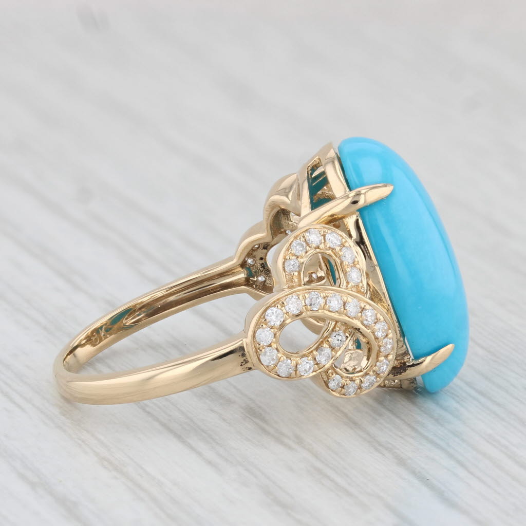 Light Gray Oval Cabochon Turquoise Diamond Ring 18k Yellow Gold Size 8.25