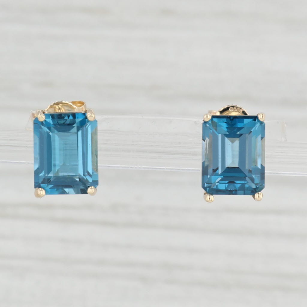 Light Gray 6ctw Emerald Cut London Blue Topaz Stud Earrings 14k Yellow Gold Solitaire Studs