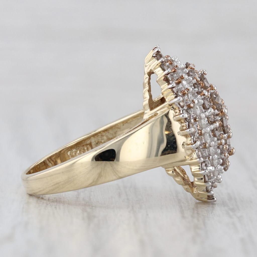 1.63ctw Champagne White Diamond Cluster Ring 10k Yellow Gold Size 8.25 Cocktail