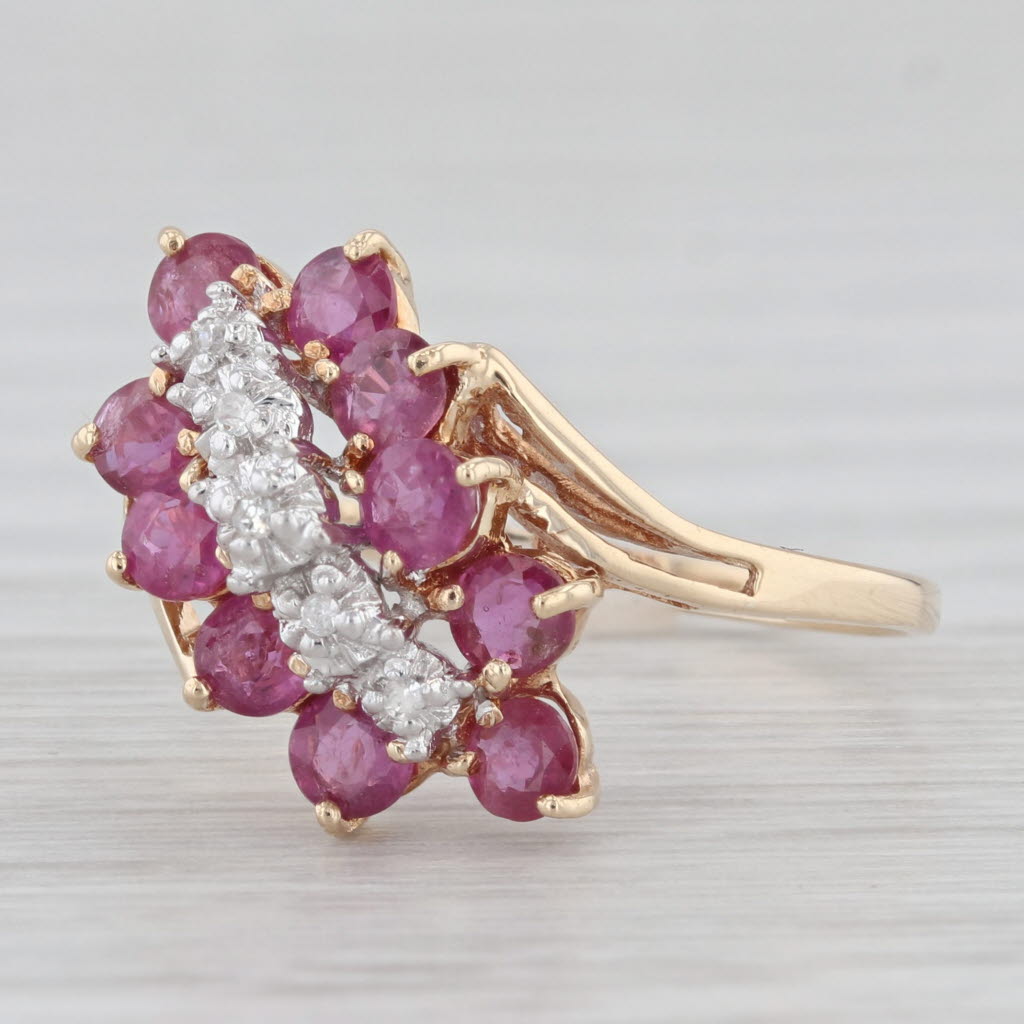 Light Gray 1ctw Ruby Diamond Cluster Bypass Ring 14k Yellow Gold Size 7.25