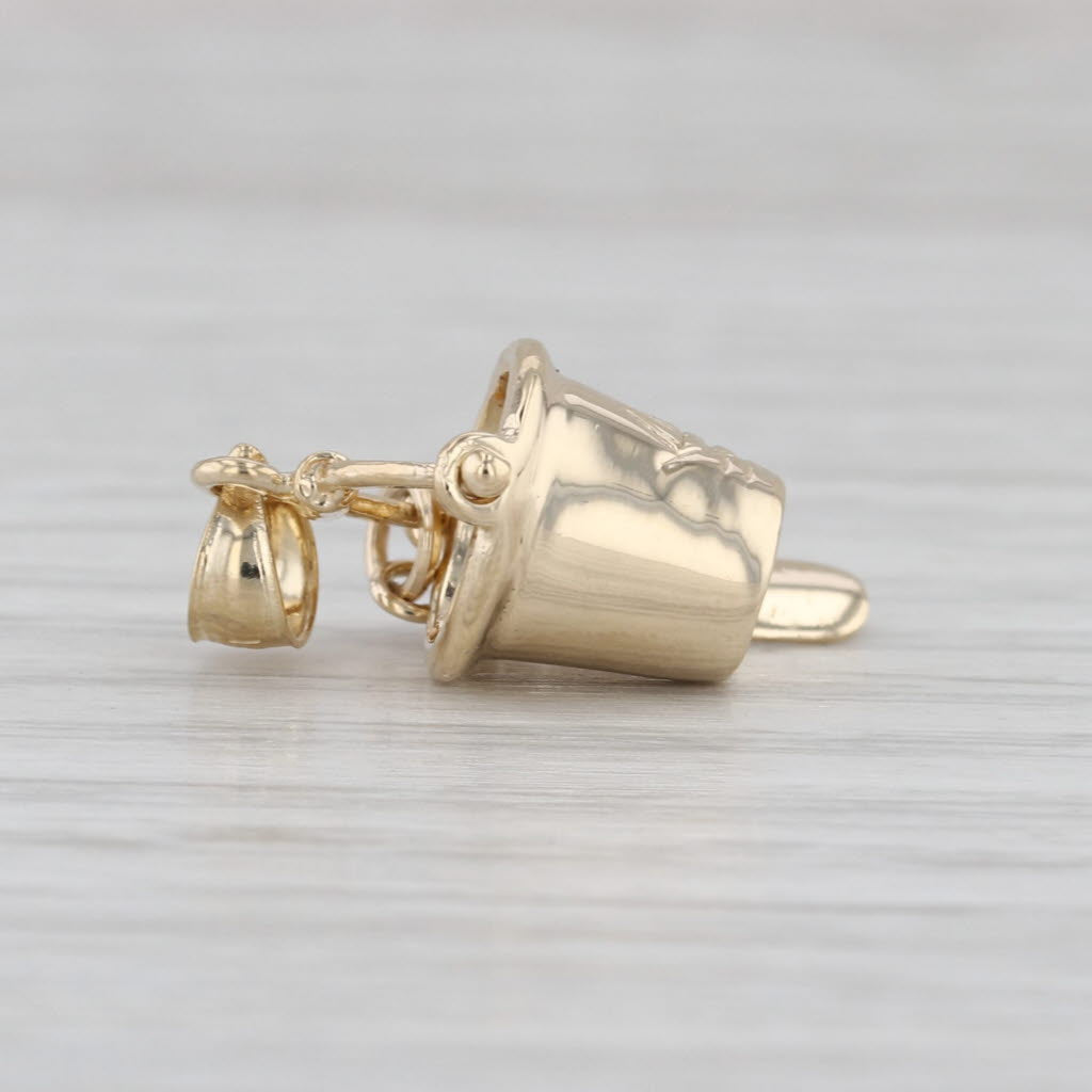 Sand Bucket & Shovel Pendant 14k Yellow Gold Small Charm Beach Nautical Jewelry