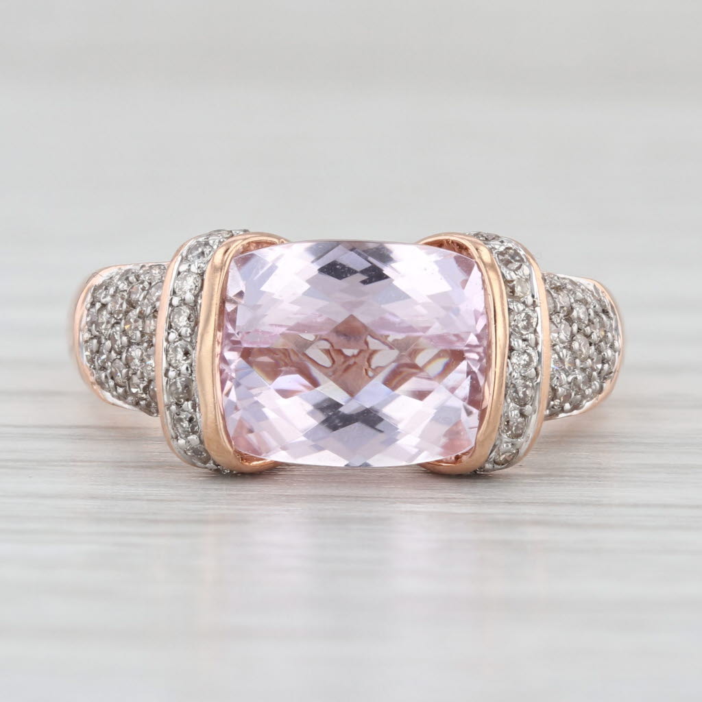 3.32ctw Pink Kunzite Diamond Ring 14k Rose Gold Size 7