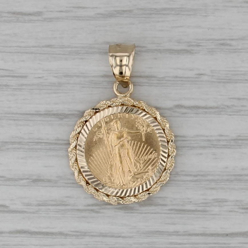 2006 Gold American Eagle Coin Pendant 14k 22k 1/10oz 5 Dollar Walking Liberty