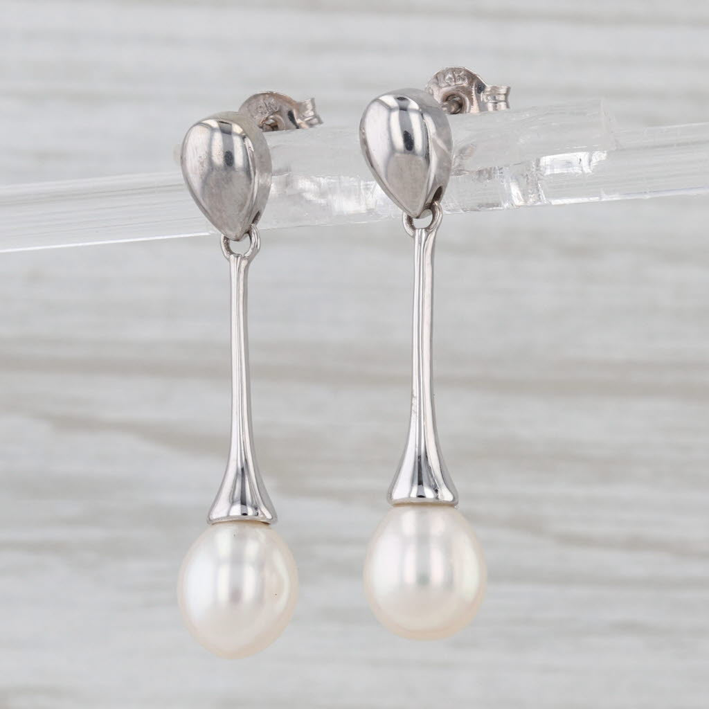 Cultured Pearl Drop Earrings 14k White Gold Pieced Dangles