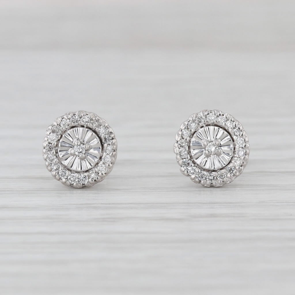 0.20ctw Diamond Halo Stud Earrings 14k White Gold Round Studs