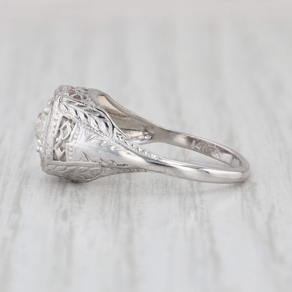 Art Deco Old Mine Diamond Engagement Ring 14k White Gold Filigree Size 5.75