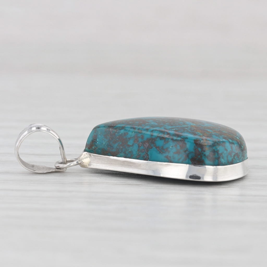 Light Gray Teal Chrysocolla Teardrop Pendant Sterling Silver Pear Cabochon