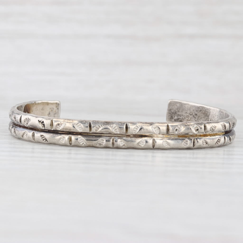 Light Gray Vintage Native American Stamped Cuff Bracelet Sterling Silver Signed 6.25" 6.6mm