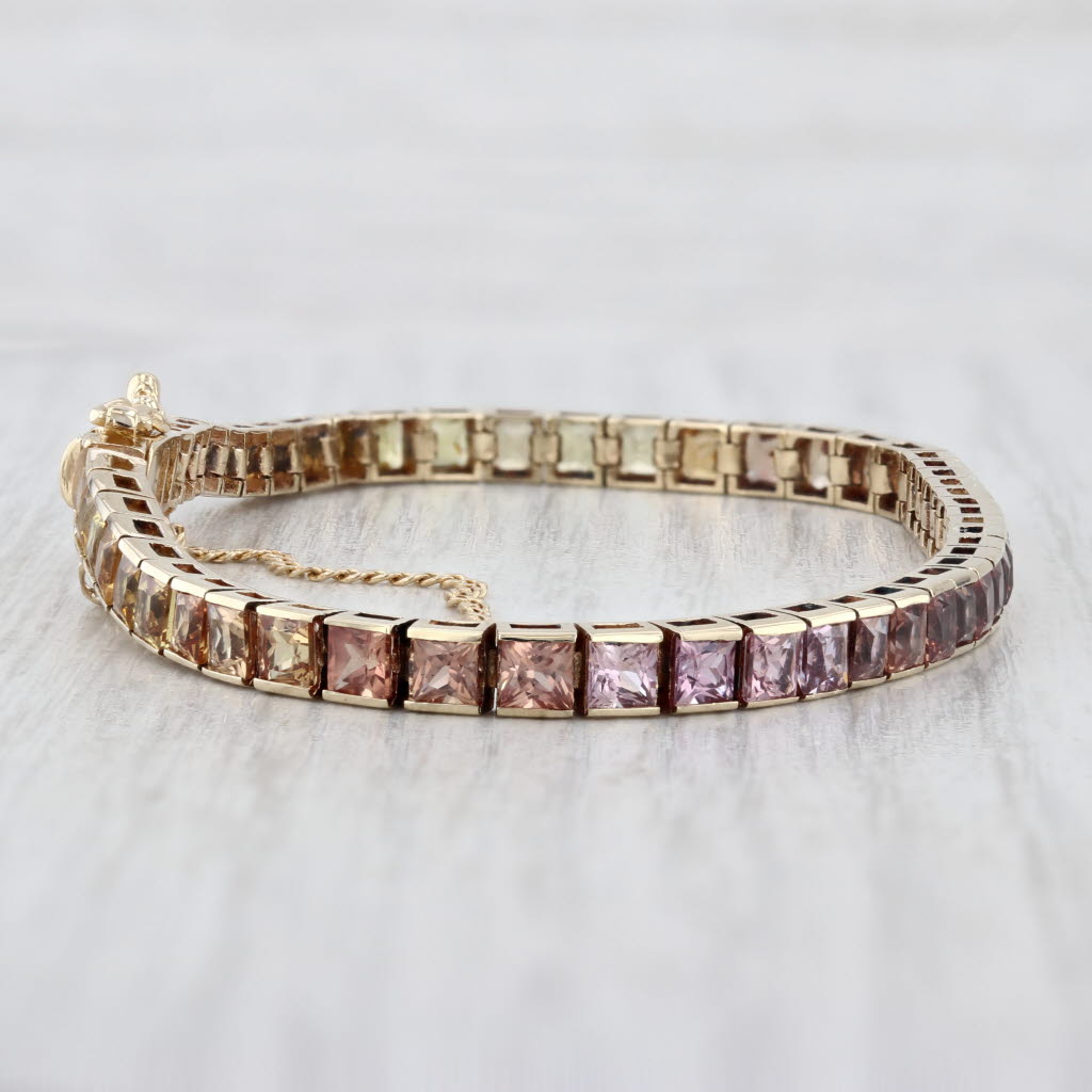 9.50ctw Multicolor Sapphire Tennis Bracelet 14k Yellow Gold 7" 3.8mm