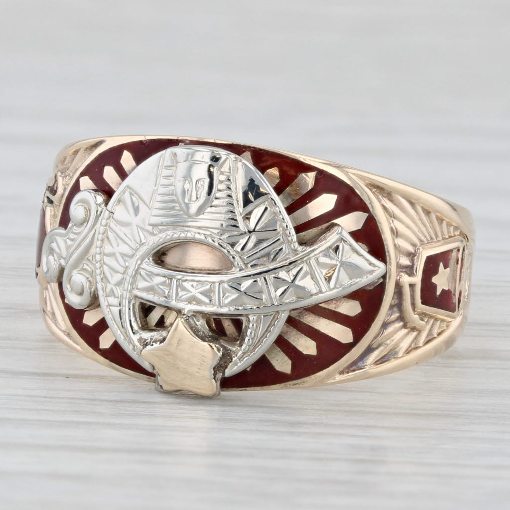 Light Gray Vintage Masonic Shriners Ring Scimitar Crescent Camel Fez Size 9 10k Gold