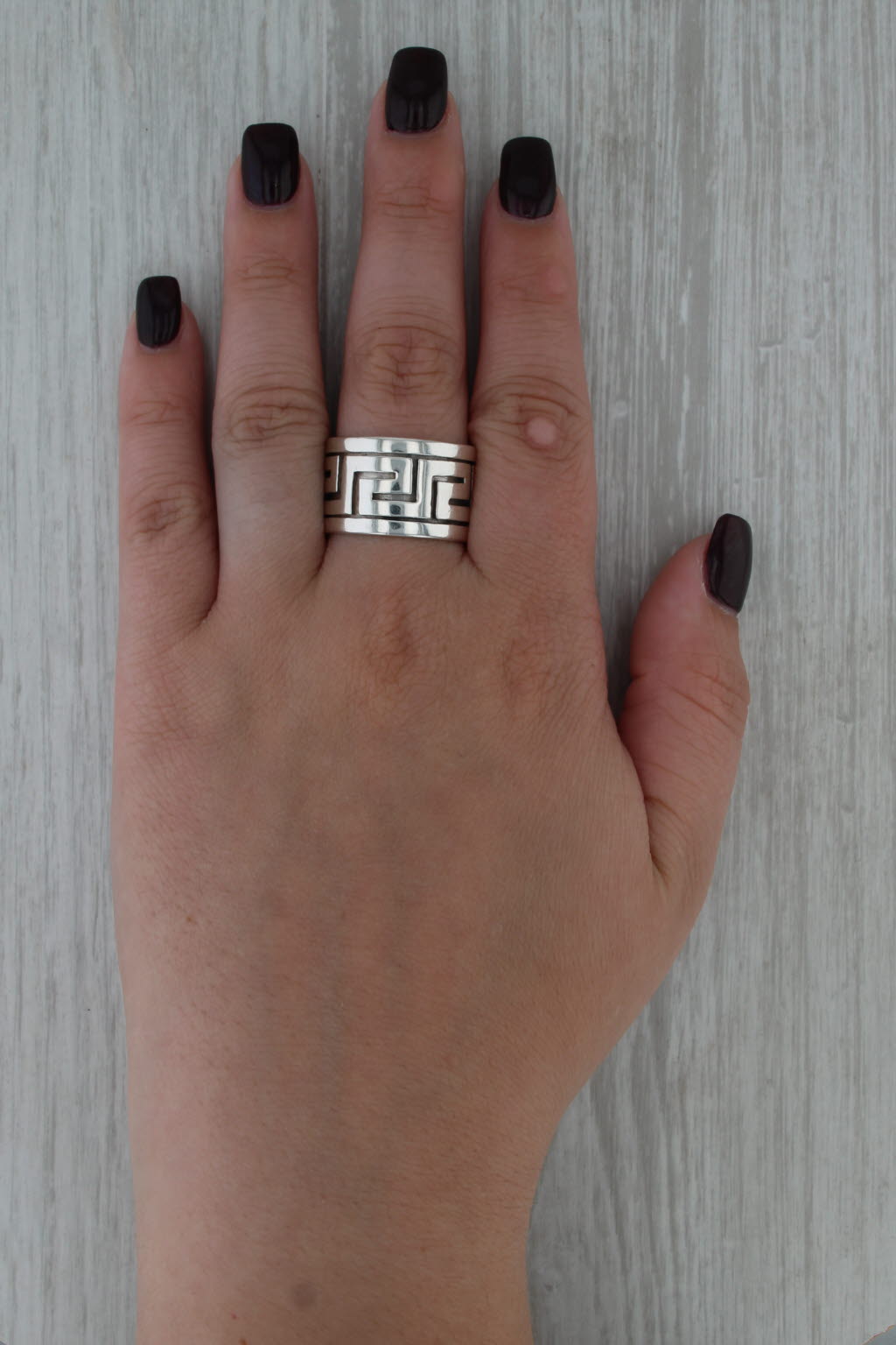 Greek Key Pattern Ring Sterling Silver Size 11 Wide Band
