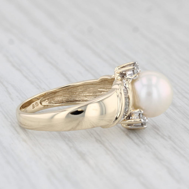 Light Gray Cultured Pearl Diamond Ring 14k Yellow Gold Size 7