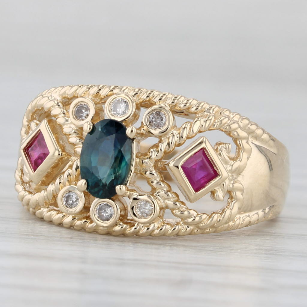 Gray 1.06ctw Blue Sapphire Ruby Diamond Ring 14k Yellow Gold Size 7.25