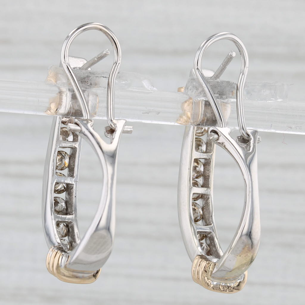 Light Gray 0.80ctw Diamond J-Hook Earrings 14k White Yellow Gold Omega Back Drops